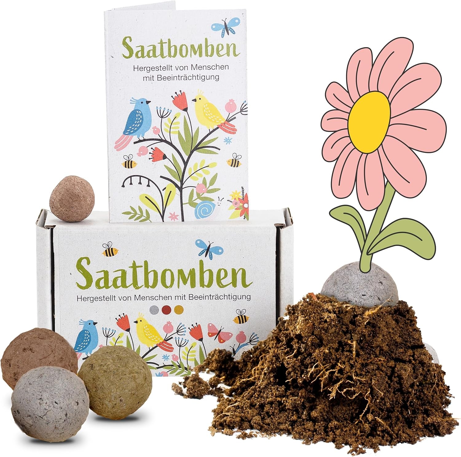 LouMaxx 10x3 handgemachtes Samenbomben-Set, Samenbomben-Geschenk, Blumensamen als Partygeschenke, nachhaltige Samen für Kinderpartygeschenke, umweltfreundliche Pflanzkugeln mit über 50 Arten von Blumensamen
