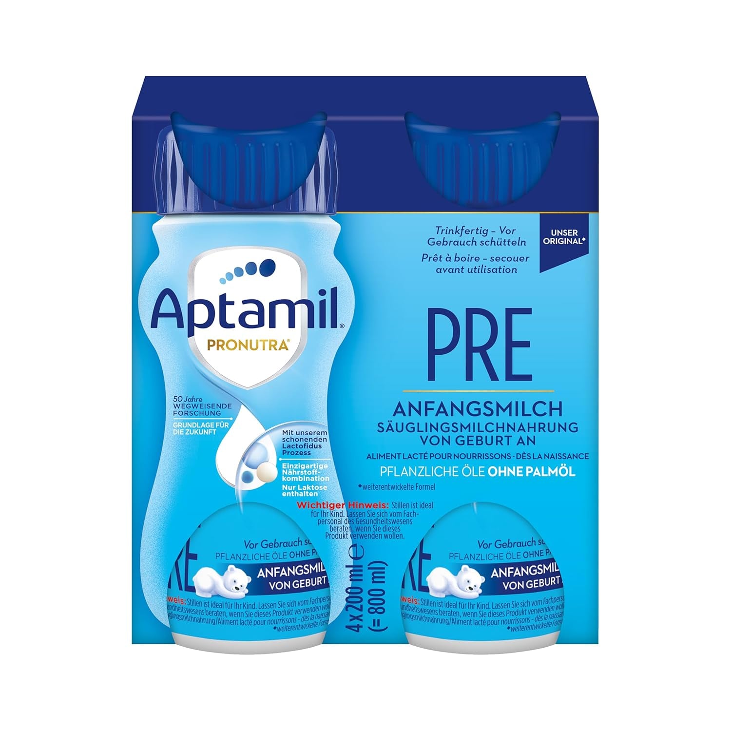 Aptamil Pronutra Pre – Säuglingsnahrung ab der Geburt – Mit pflanzlichen Ölen, ohne Palmöl – 6 x 4 x 200 ml (4800 ml)
