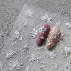 JMEOWIO 3D Nagelsticker Weiße Blumen Nail Art Sticker Selbstklebend Nagelaufkleber 5D Stereoskopisch Dekoration Nageldesign Zubehör 1 Blatt