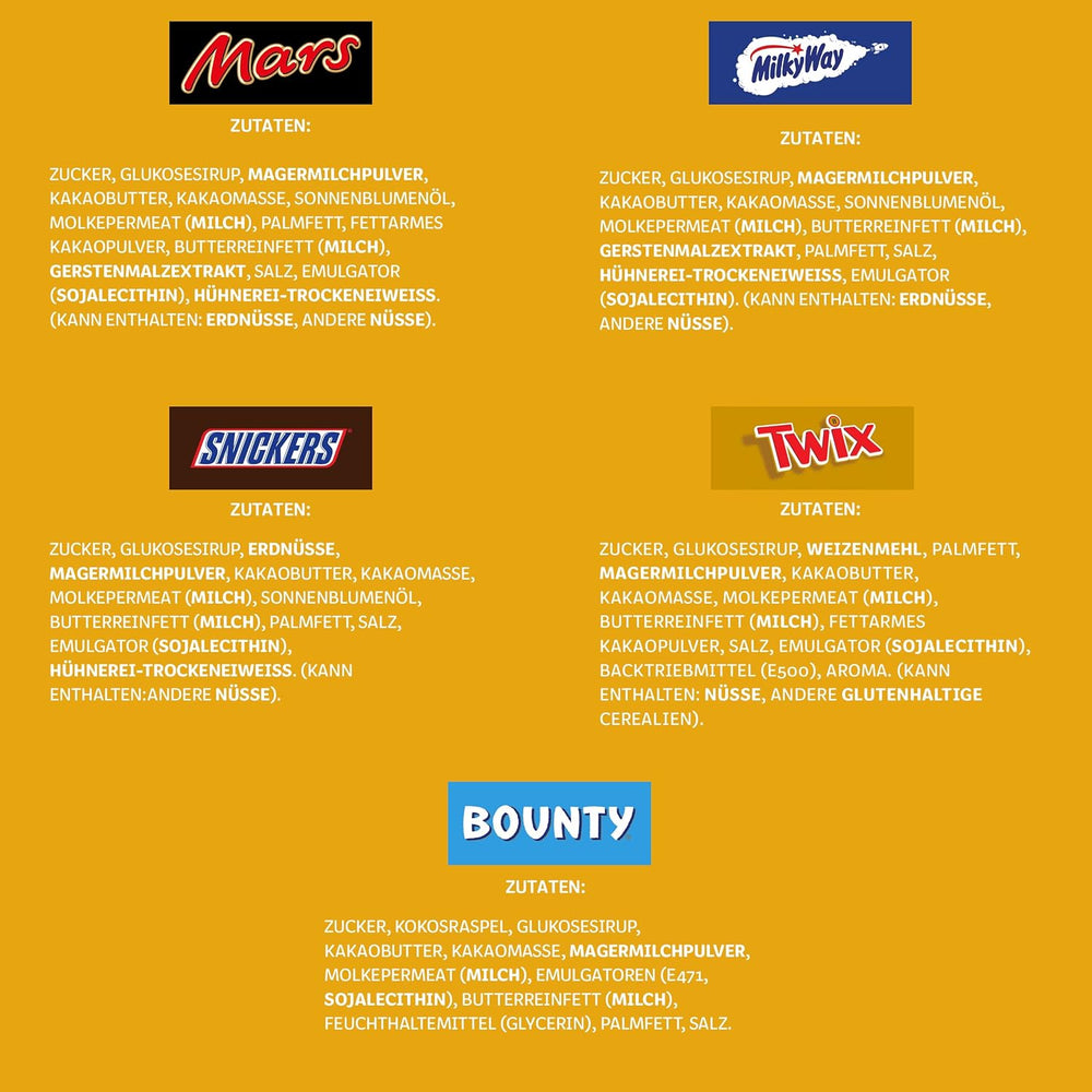 Mini-Mischschokoladen-Großpackung, Schokolade, 35 Mini-Schokoladensnacks (Mars, Snickers, Bounty, Twix, Milky Way) als Süßigkeiten, Schokoladengeschenk, Bonbonbox (710 g)
