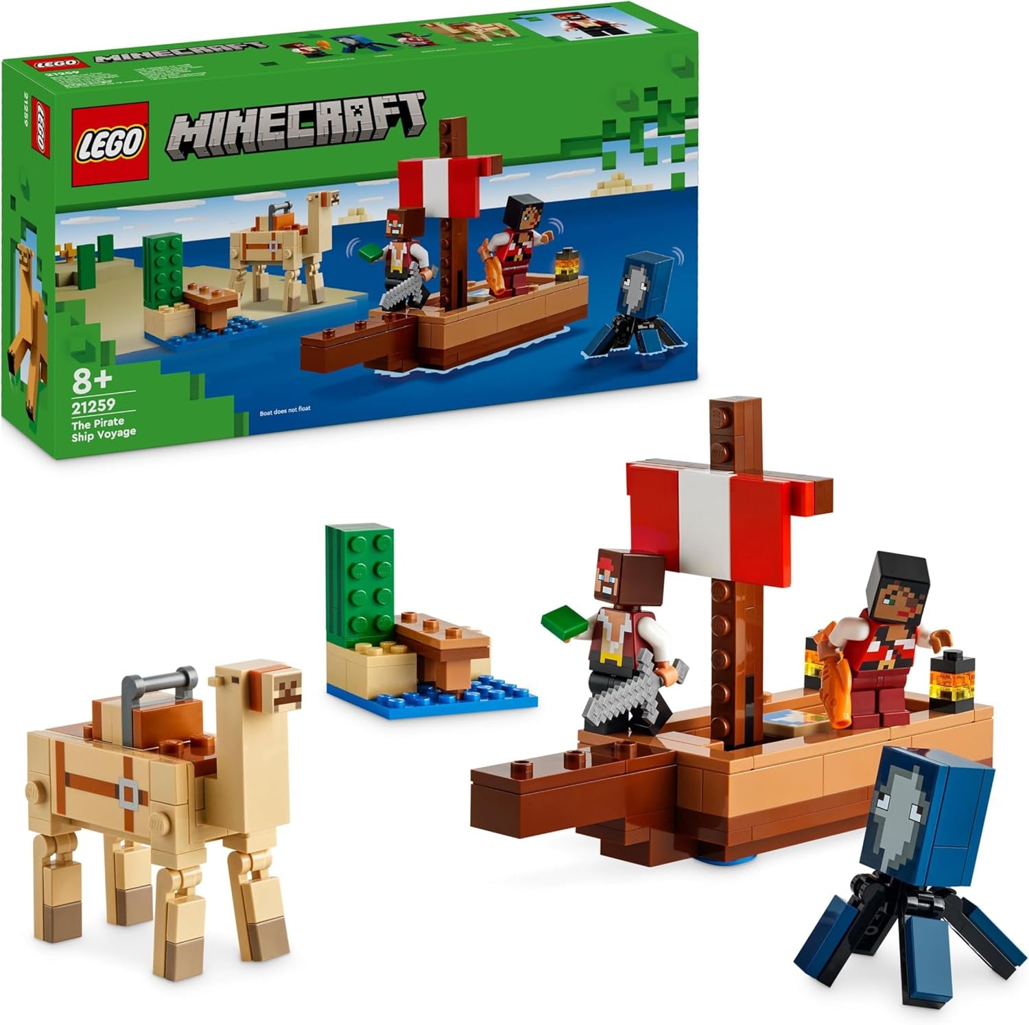 LEGO Minecraft: Die Piratenschiff-Reise, Tintenfisch und Kamel, Piratenfigur, Spielzeugschiff, Rollenspiel, Geschenk für Jungen und Mädchen ab 8 Jahren, 21259 Bausätze Besuche den LEGO-Store Standardtitel