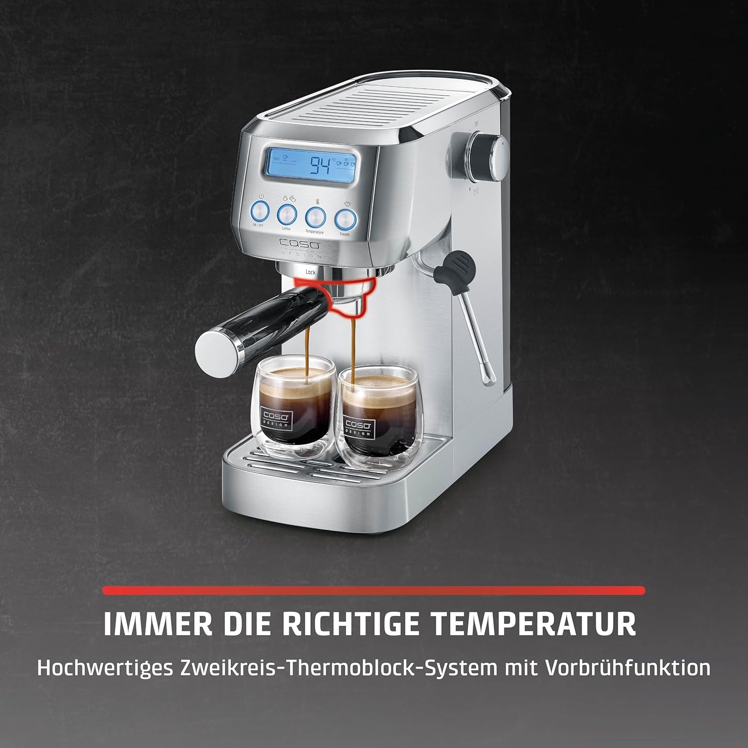 CASO EspressoGourmet Crema - Espressor portafiltru cu spumator de lapte, espresso, cappuccino, portafiltru din oțel inoxidabil, pompă ULKA 20 bar, aparat de cafea, cafea măcinată, capsule ESE