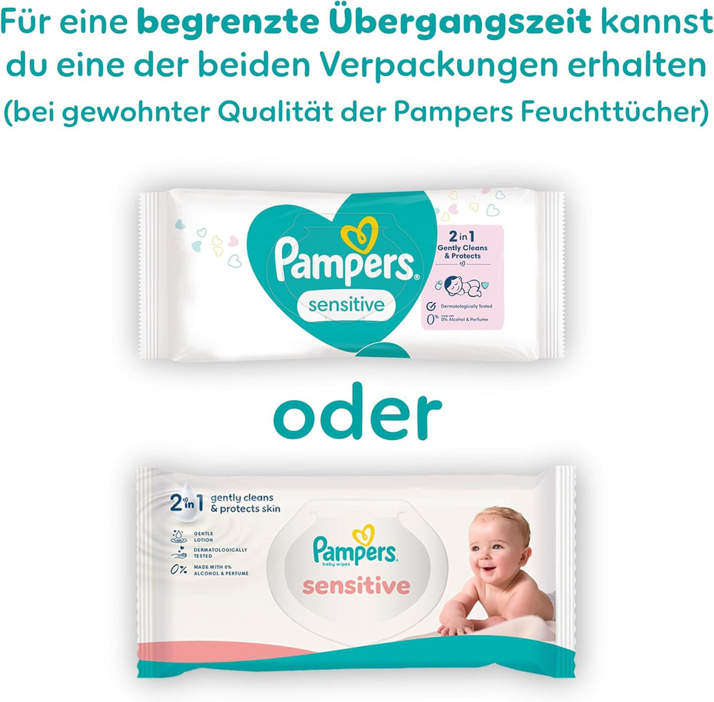 Pampers Sensitive Baby-Feuchttücher, 15er-Pack mit 80 Tüchern, 1200 Baby-Feuchttücher, 2-in-1, sanfte Reinigung und Hautschutz