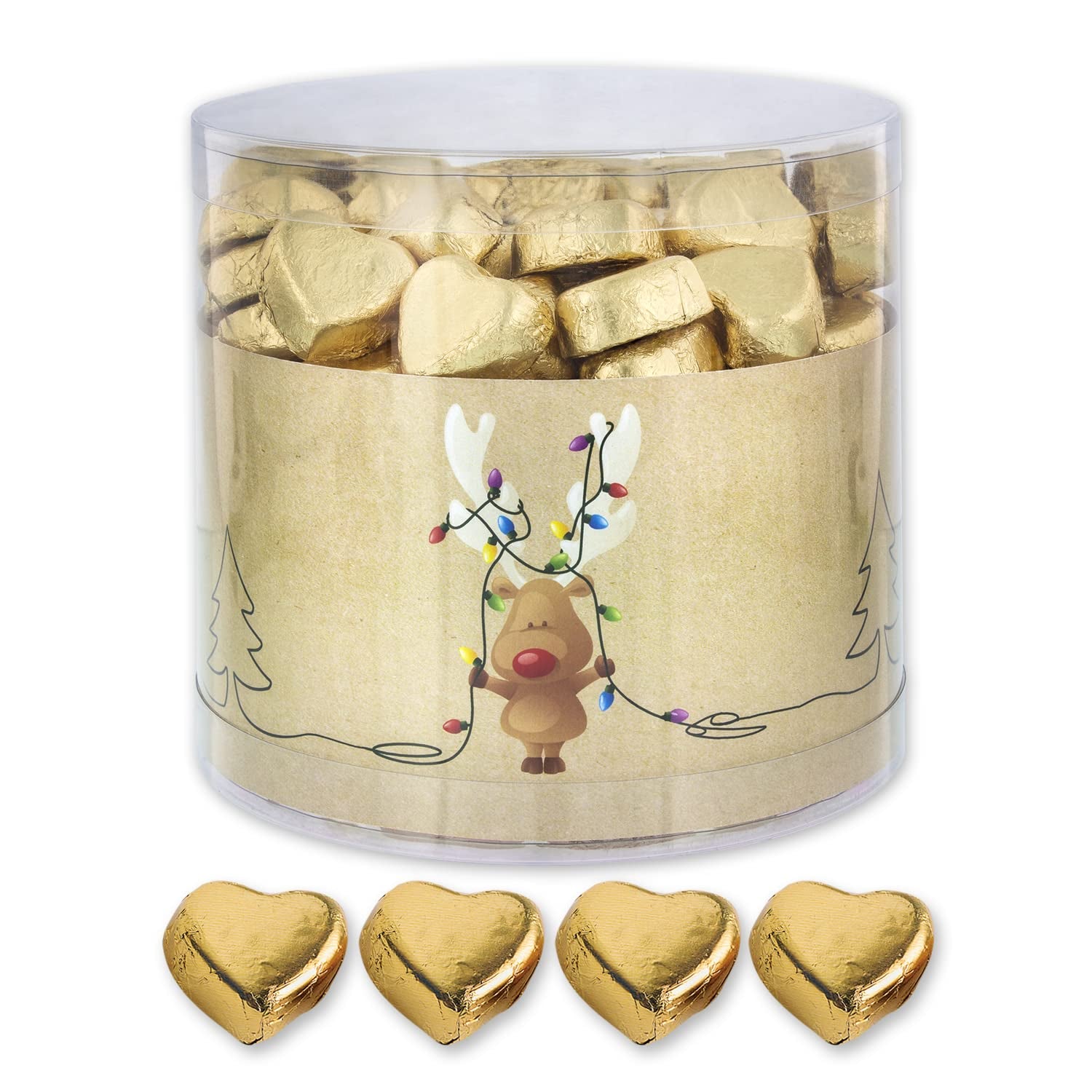 Günthart 150 Stück goldene Schokoladenherzen mit Nougatfüllung, Rentier | Rudolph der Rote - Nougatcreme | Goldene Schokoladenherzen | Wettbewerb | Goldene Schokoladenherzen | Weihnachten (1,2 kg)