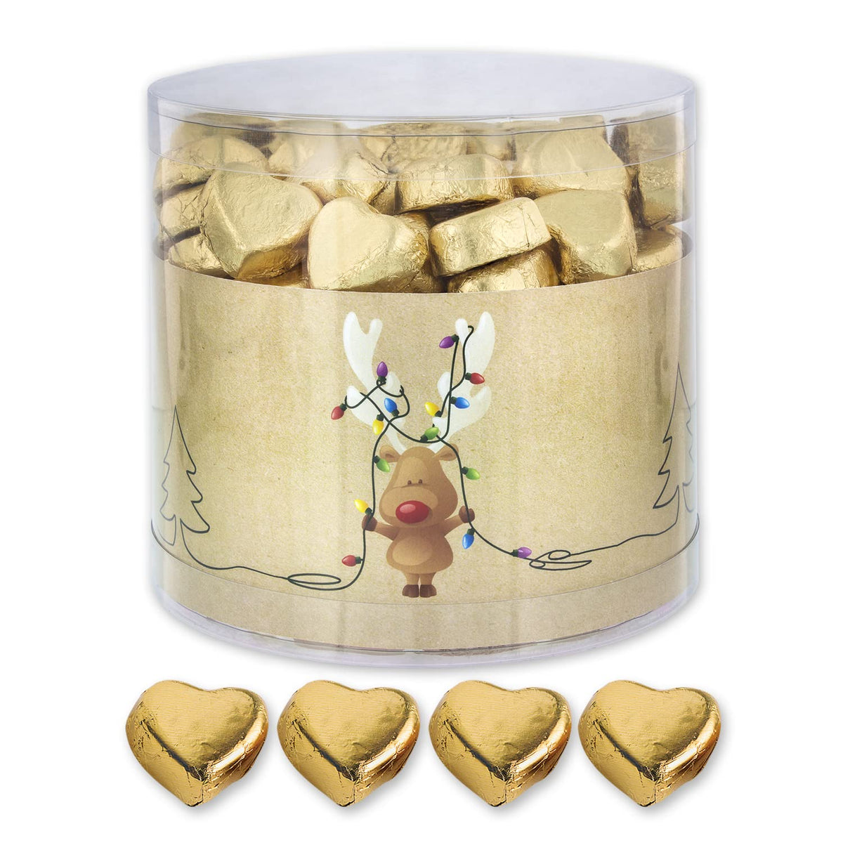 Günthart 150 Stück goldene Schokoladenherzen mit Nougatfüllung, Rentier | Rudolph der Rote - Nougatcreme | Goldene Schokoladenherzen | Wettbewerb | Goldene Schokoladenherzen | Weihnachten (1,2 kg)