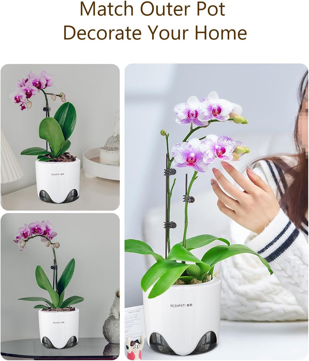 Ghivece pentru orhidee cu găuri de drenaj pentru transplantare, circulație excelentă a aerului, 2 bucăți, plastic cu strat dublu, jardinieră ceramică pentru orhidee, ghiveci transparent pentru orhidee, decorativ