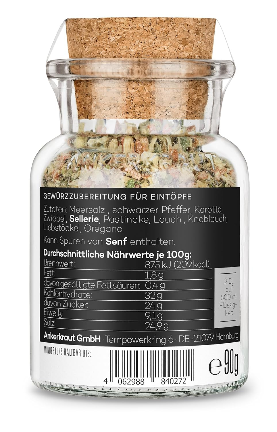 Ankerkraut Eintopf, Linsen, Beans and Gemüse, Gewürz-Mischung, Vielfalt für jeden Geschmack, ohne Geschmacksverstärker, lecker schmecker, 90 g im Korkglas