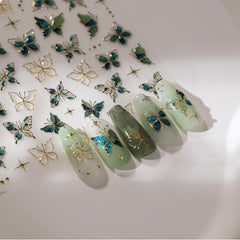 2 Blätter 5D Schmetterling Nagelsticker Selbstklebend, Nagelsticker Gold Rand, Nagel Designing Zubehör, Nail Art Stickers, Schmetterlinge Deko Nagelaufkleber, Nageltattoos