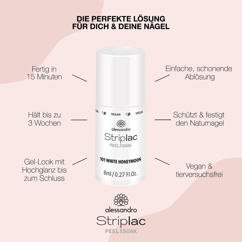 Alessandro Striplac White Honeymoon UV-Nagellack – Zart und langlebig – Einfache Entfernung dank der Entfernungstechnologie – Vegan und tierversuchsfrei – 8 ml