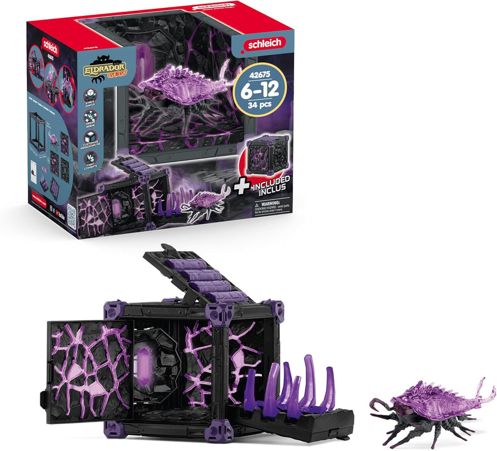 SCHLEICH ELDRADOR Kreaturen | Battle CAVE Schattenassel 42675 | Set aus ELDRADOR Battle Cave mit Monster und Schattenkristall | Kampfhöhlen zur Arena stapelbar | Spielzeug ab 7 Jahren | 34 Teile