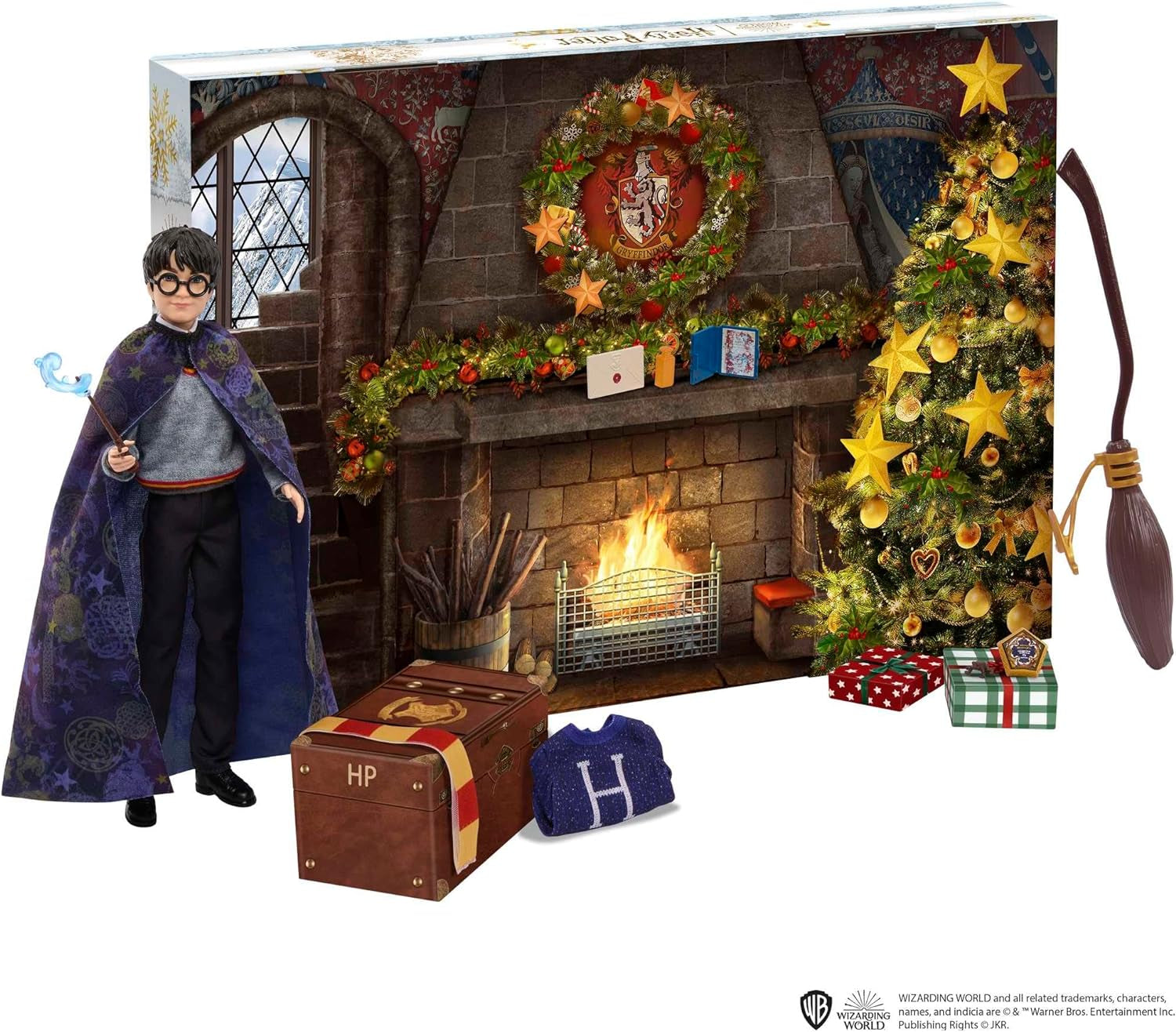 HARRY POTTER Calendarul de Advent Gryffindor - 24 de povești, surprize magice, Camera comună Hogwarts, chip realist, pentru fanii cu vârsta peste 6 ani, HND80 Papusi Naty Shop