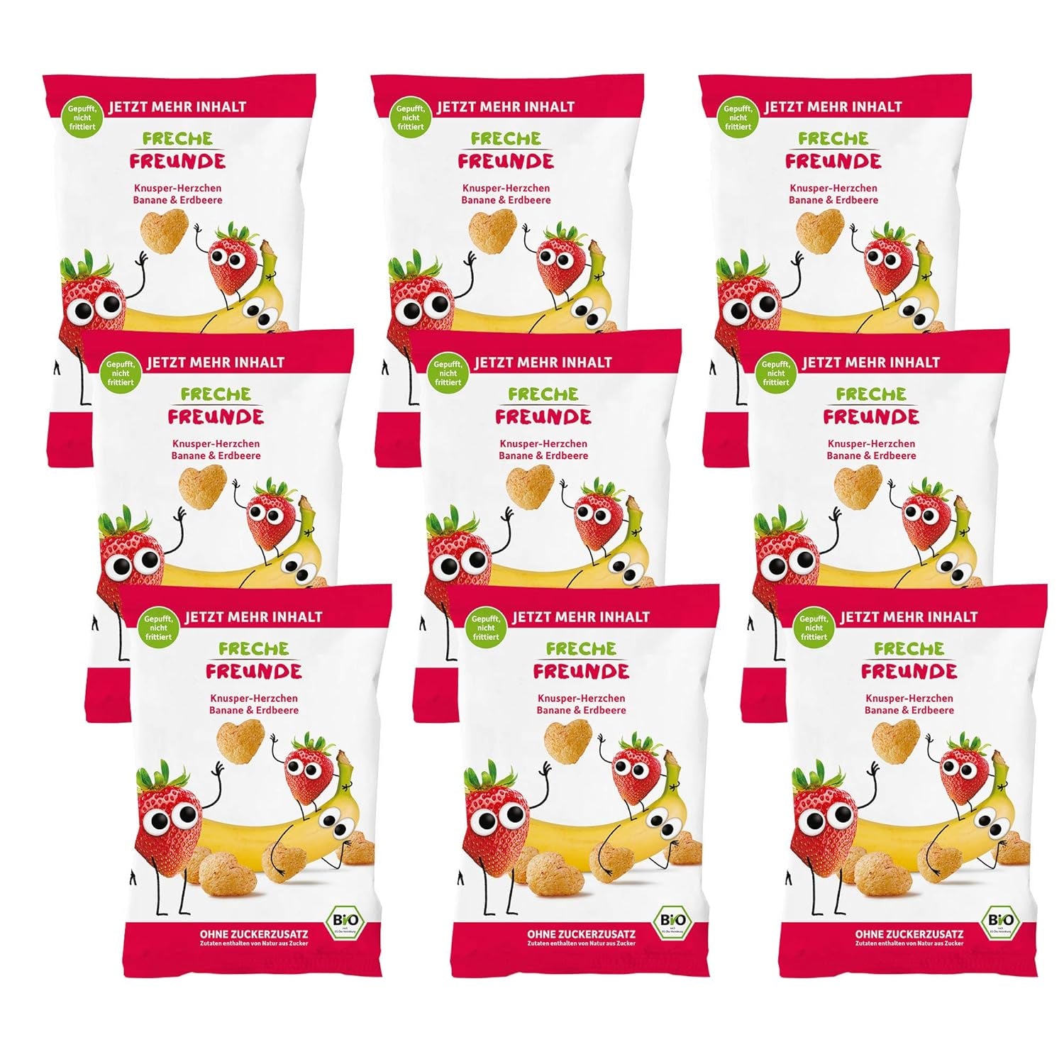 100 % Erdbeer-Bio-Fruchtchips, gefriergetrocknete Erdbeerchips, Packung mit 12 Stück (12 x 12 g) und Crispy Hearts Banane und Erdbeere, Bio-Snack für Kinder und Babys (9 x 30 g), 270 g