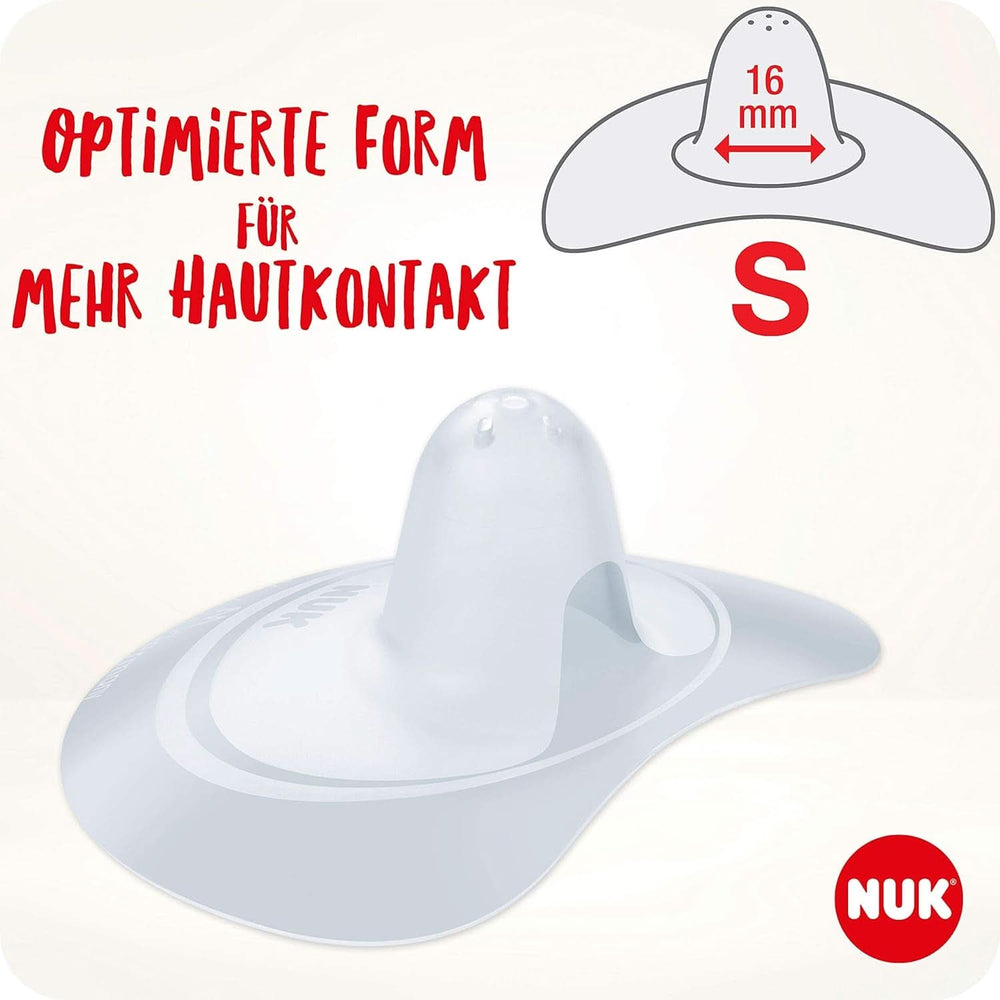 NUK Stillhütchen | Stillhütchen | Schützt vor wunden Brustwarzen | Dünnes Silikon | Größe S (16 mm) | 2 Stück Babynahrung und Stillzubehör Naty Shop