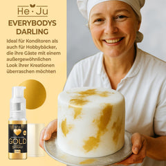 Spray colorant alimentar He-Ju, auriu, 10 g, pudră de aur comestibilă, vegană și fără E171, sclipici comestibil pentru băuturi