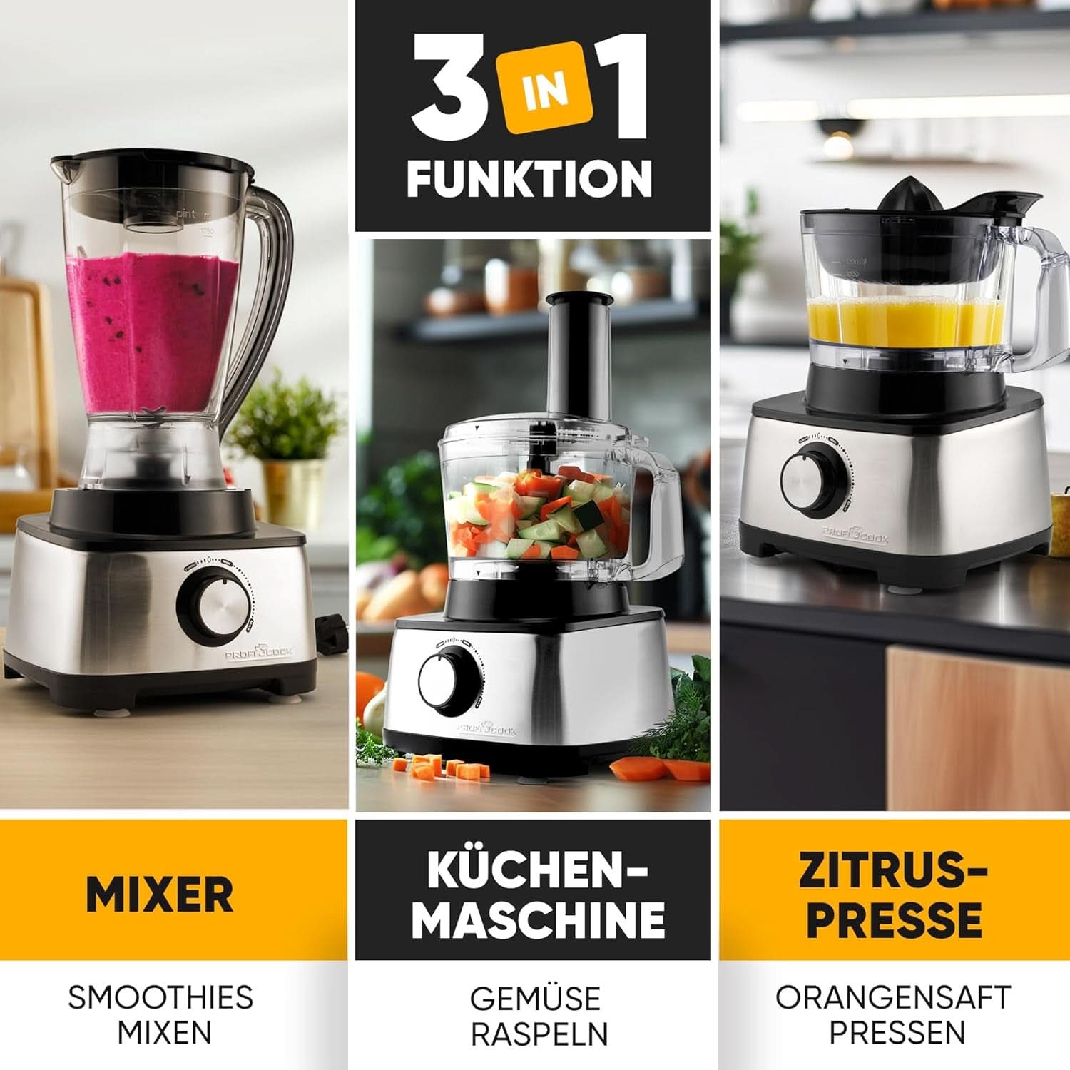 Proficook® 3In1 Küchenmaschine | Mixer, Küchenmaschine und Entsafter, 1200 W Mutter und Kind Naty Shop