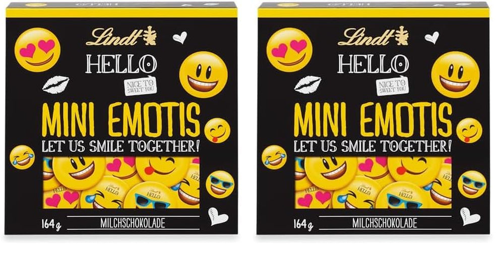 HALLO Mini-Schokoladen-Emoticons | 164 g | Ca. 27 coole Emoticons in verschiedenen Designs, hergestellt aus feinster Vollmilchschokolade | Schokoladengeschenk für Kinder | Zur Dekoration (2er Pack)