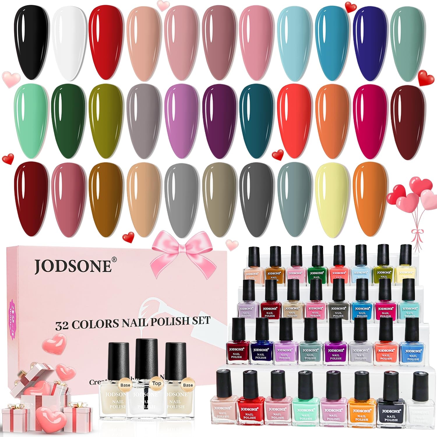 JODSONE 12-teiliges Nagellack-Set, 10 Farben, Kombination aus 2 Unterlacken und Überlack, schnell trocknender Nagellack für Amateure und Anfänger