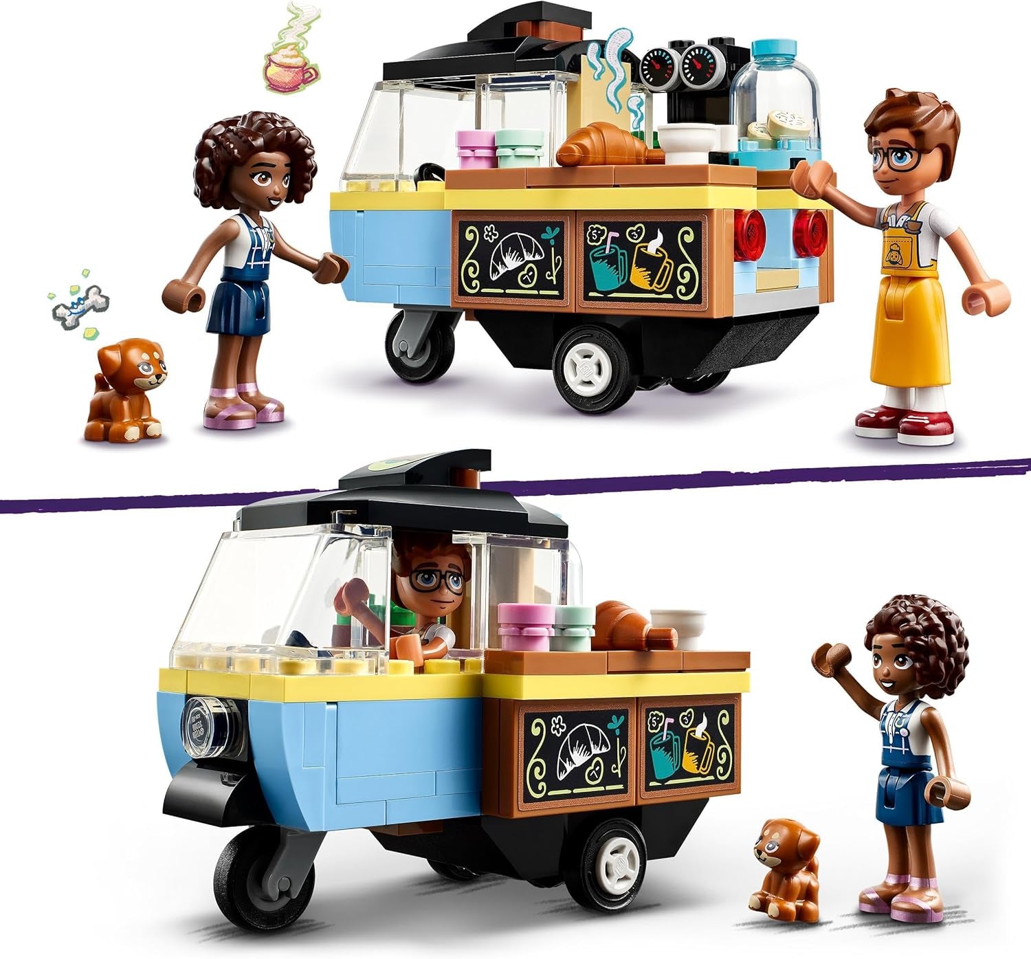 LEGO Friends Rolling Café Kleines Backspielzeug für Kinder, Geschenk für Mädchen und Jungen ab 6 Jahren, Lernspielzeug mit Aliya, Jules und Aira dem Hund 42606 Bausets Beuche den LEGO-Store