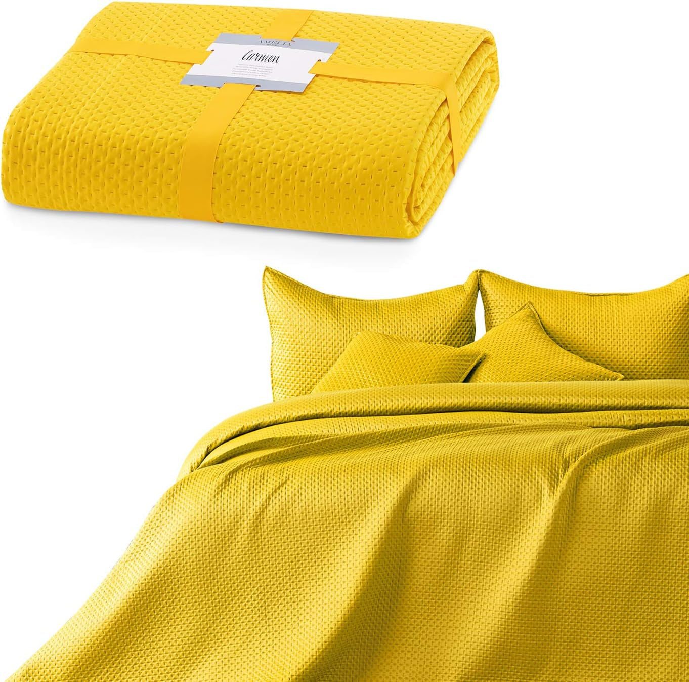 Ameliahome Tagesdecke 200 x 220 cm, dunkelgrüne Tagesdecke mit zwei geprägten Seiten, mattes Satin, Carmen-Betten und Decken. Besuche den AmeliaHome-Store Carmen Gelb, 240 x 260 cm