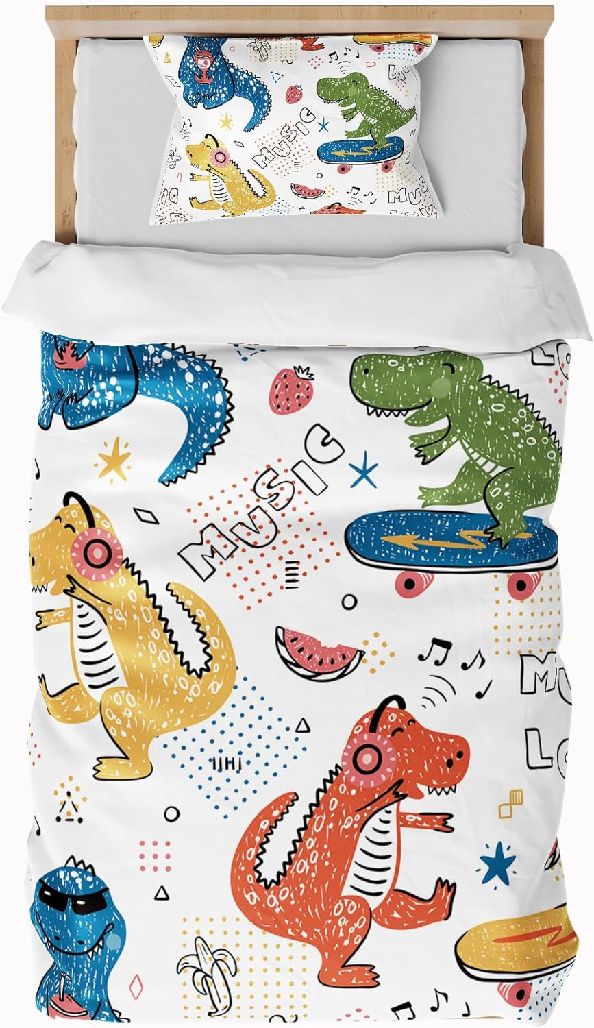 Bettwäsche für Kinder, Jungen, verschiedene Modelle, mit Reißverschluss, Mikrofaser-Polyester. Bettwäsche – Kinder Naty Shop Dinosaurier 135 x 200 cm + 80 x 80 cm