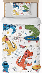 Bettwäsche für Kinder, Jungen, verschiedene Modelle, mit Reißverschluss, Mikrofaser-Polyester. Bettwäsche – Kinder Naty Shop Dinosaurier 135 x 200 cm + 80 x 80 cm