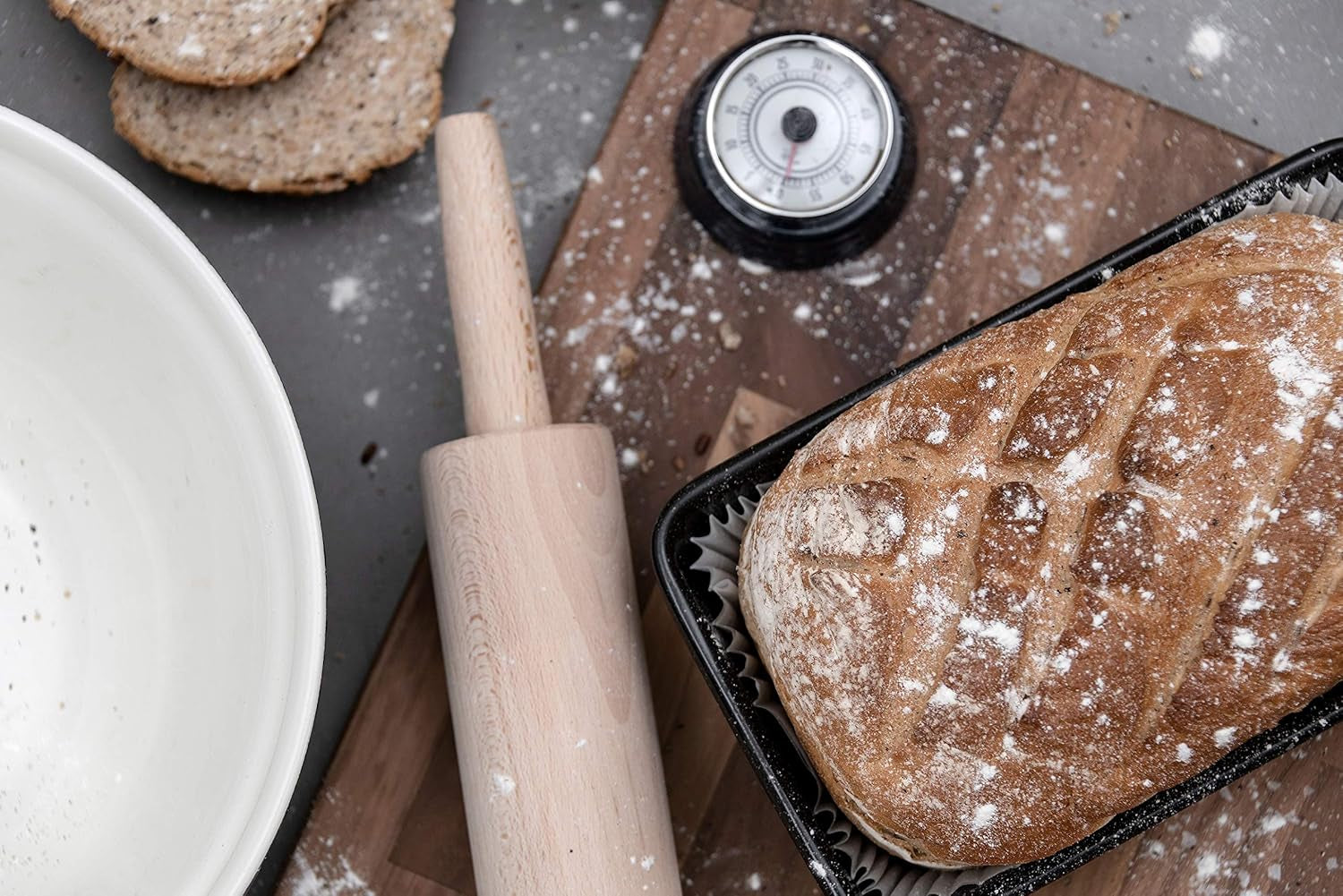 Tala Teigroller aus Buchenholz – Drehbares Nudelholz mit Griffen, glatte Oberfläche, langlebig & leicht zu reinigen – Perfekt für Teig, Gebäck, Brot & Pizza – FSC-zertifiziertes Holz