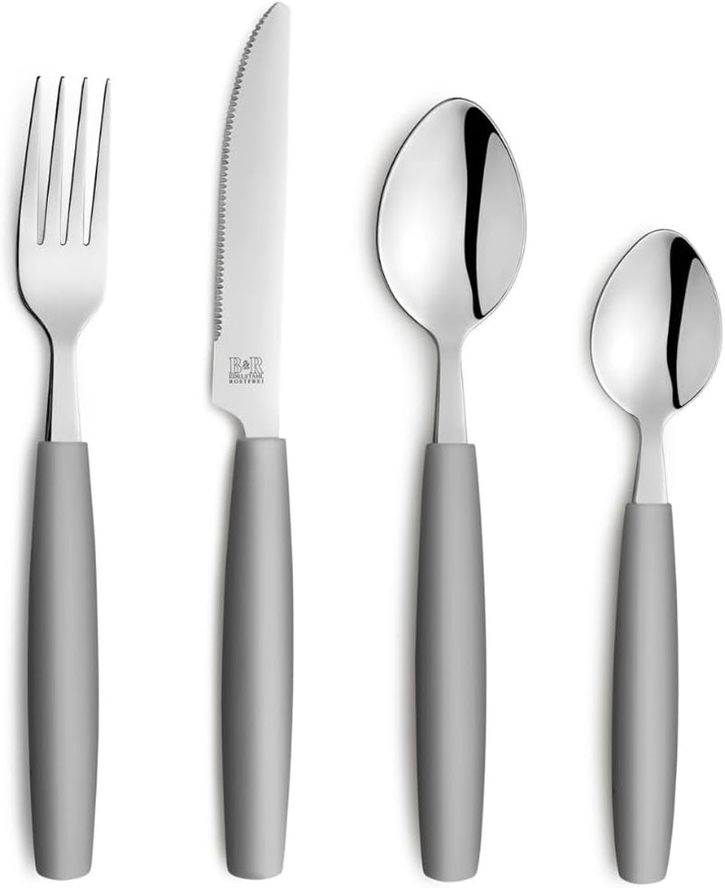 Beckmann & Rommerskirchen 2515 VALOA Besteck Set 4 Personen | 16-Teilig | Petrol | Spülmaschinenfest | Hochglanzpoliert | Essbesteck: 4X Messer, Gabel, Esslöffel, Kaffeelöffel Bucatarie Naty Shop Grau