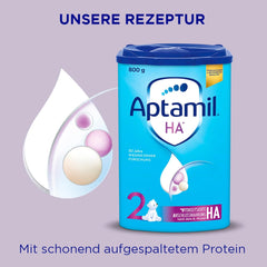 Aptamil HA 2 – Folgenahrung nach 6 Monaten, mit Omega 3 und 6, DHA, ARA und ALA, Laktosefrei, Palmölfrei, Babynahrung, Milchpulver, 1 x 800g (4er Pack)
