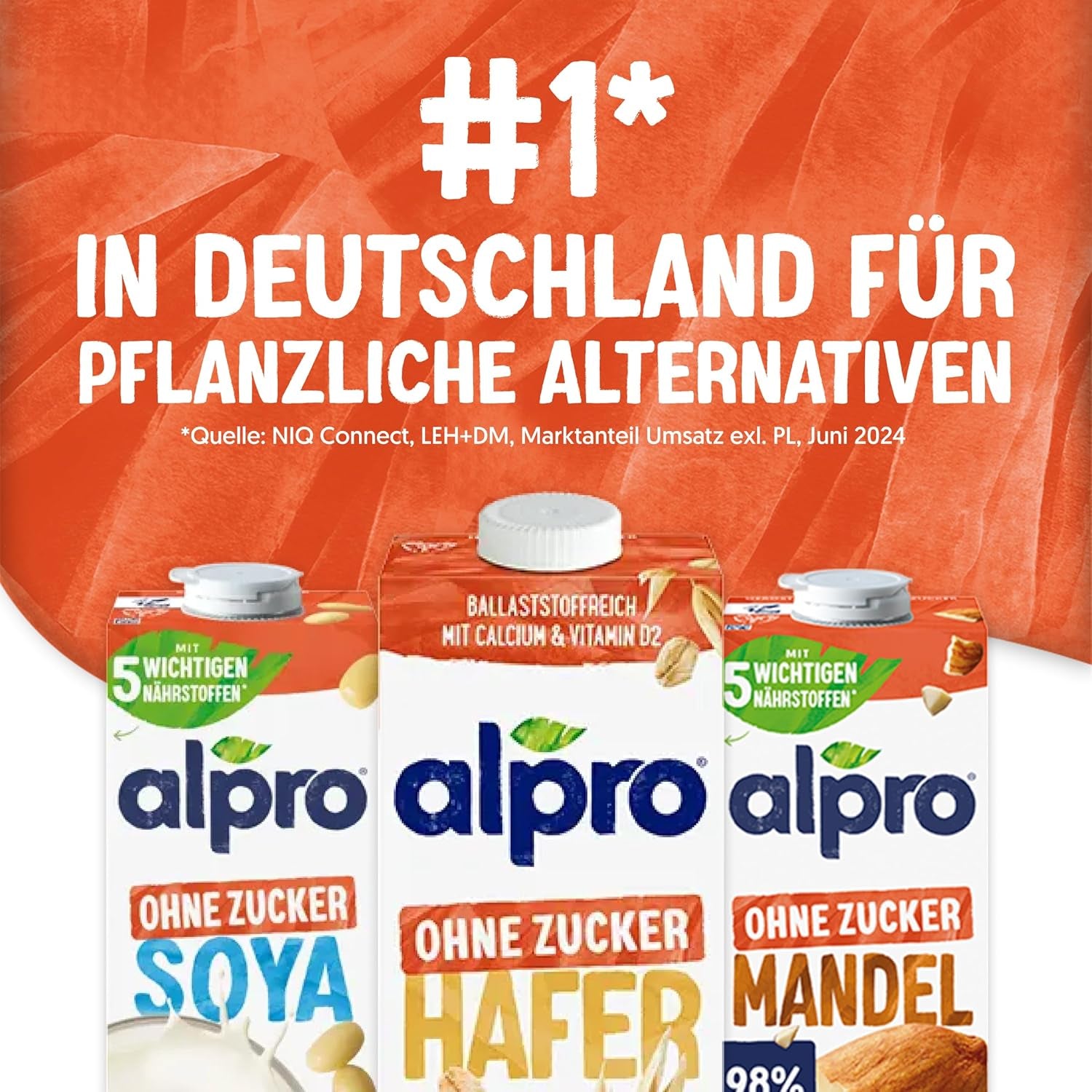 Alpro Haferdrink ohne Zucker – Milchalternative auf Haferbasis – Vegan und laktosefrei – Reich an Ballaststoffen, Kalzium und Vitaminen – 8 x 1 L