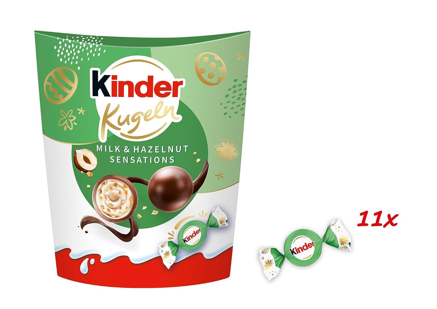 Kinder Milk & Hazelnut Sensations Kugeln 90g – Milchschokoladenkugeln mit cremiger Milchfüllung und Haselnussstückchen – Osterschokolade, Ostersüßigkeiten – Ostergeschenk und Souvenir