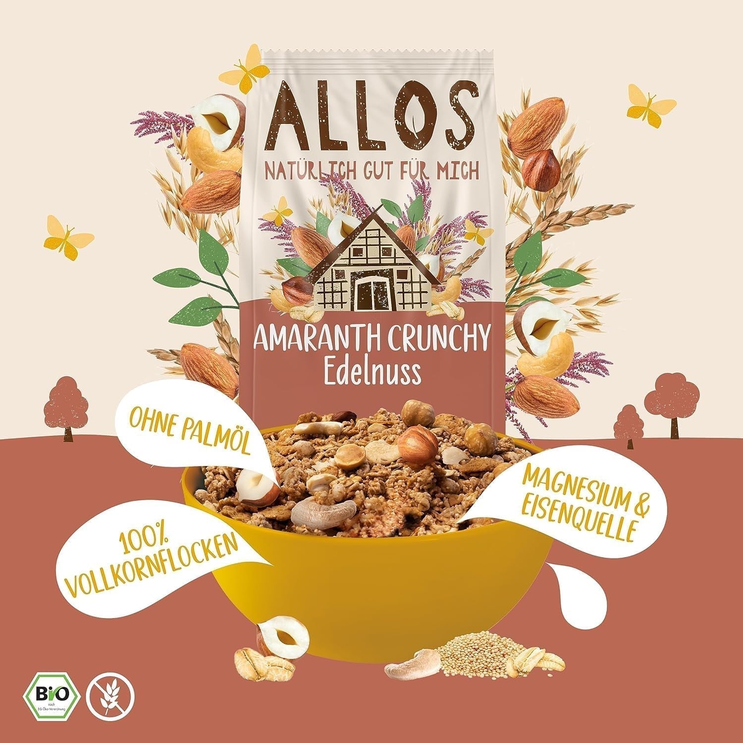 ALLOS Amaranth Crunchy Nobleuss | Bio-Müsli Nuss-Hafer-Müsli für den kleinen Cereal Naty Shop
