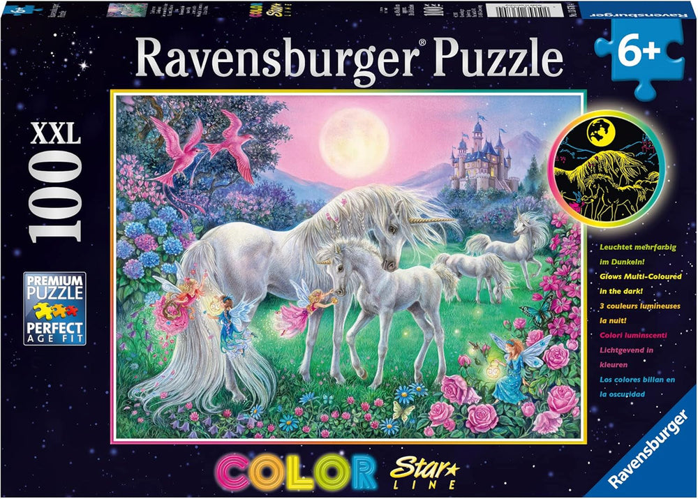 Ravensburger puzzle pentru copii - 13670 Unicorni în lumina lunii - Puzzle cu lumină de unicorn pentru copii cu vârsta de peste 6 ani, cu 100 de piese în format XXL, strălucește în întuneric Puzzle Naty Shop Unicorni în lumina lunii