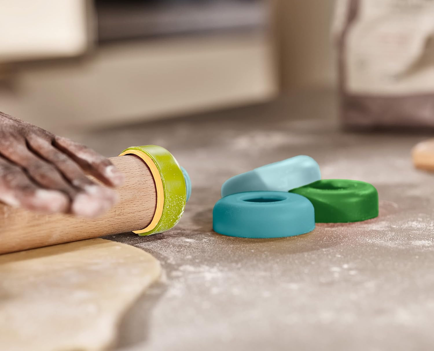 Joseph Joseph Duo Nudelholz mit einstellbarer Teigdicke, Back- und Teigroller, Buchenholz, Mehrfarbig, Opal