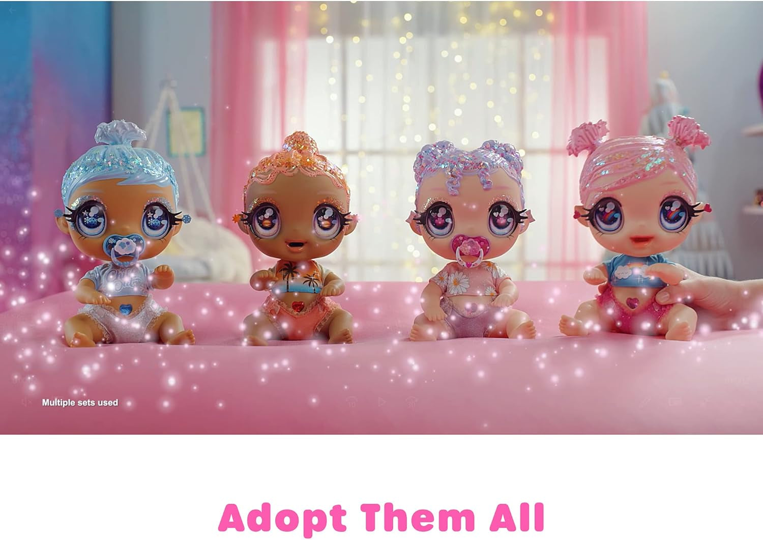 MGA Glitter Babyz – LILA WILDBLOOM – Babypuppe mit 3 magischen Farbwechseln durch eiskaltes Wasser – mit lila Glitzerhaaren, Wildblumen-Outfit, Windel, Flasche und Schnuller – für Kinder ab 3 Jahren