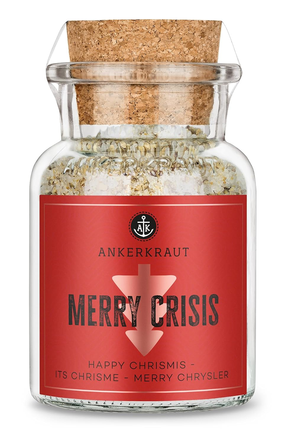 Ankerkraut „Merry Crisis“ Anlass-Gewürz, Aioli Pfeffer Salz zum Verschenken, Gewürz Geschenk mit Knoblauch, 155 g im Korkenglas