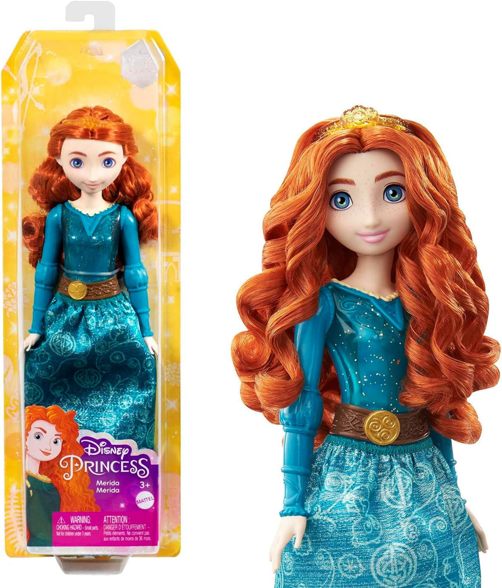 Mattel DISNEY Prințesa Aurora - păpușă cu ținută tipică, pantofi detașabili și diademă, top strălucitor și fustă detașabilă cu model, păr lung de coafat, HLW09 Papusi Naty Shop Merida