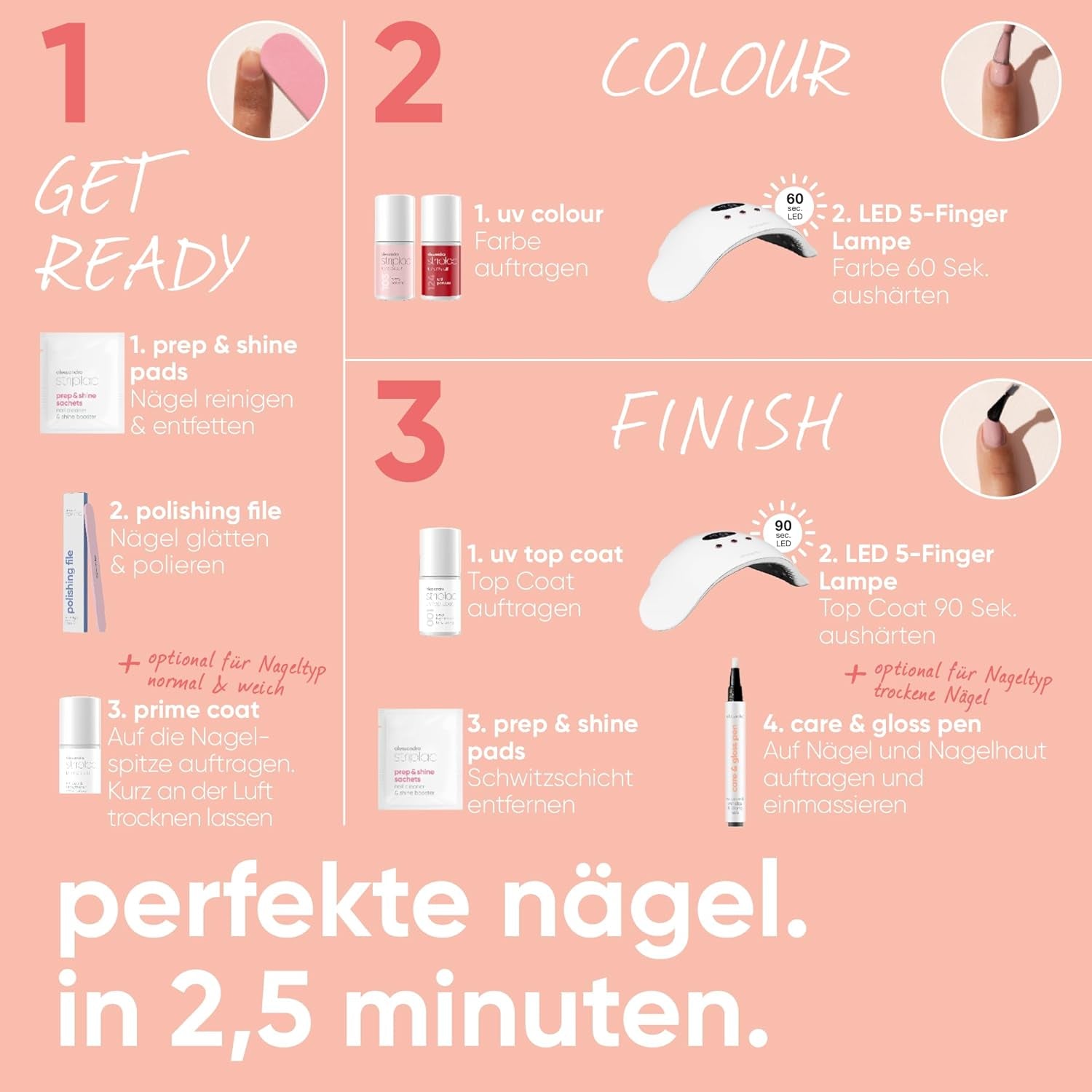 alessandro Striplac UV Top Coat Rosé – Strahlende, kratzfeste Nägel bis zu 15 Tage – Mit oder ohne Farbe verwendbar – Sanfte Entfernungstechnologie – Vegan – Pink, Transparent, 6,5 ml