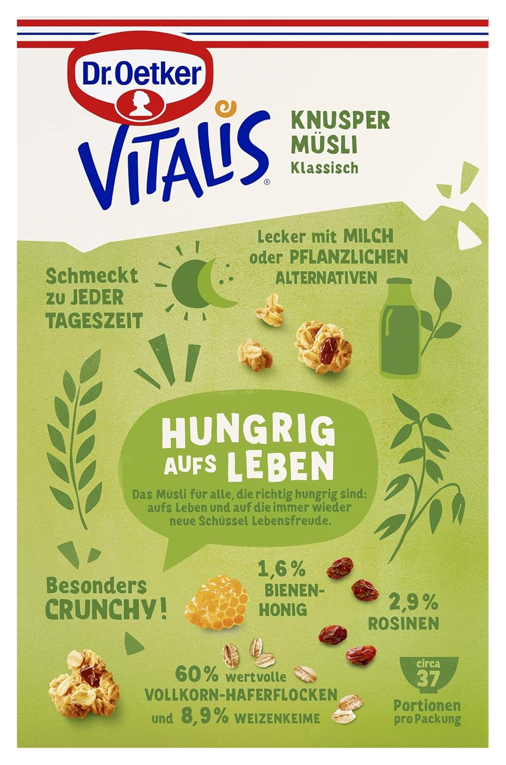 Dr. Oetker Vitalis Classic Knuspermüsli: Großpackung knuspriges Frühstücksmüsli mit Rosinen, 1 Packung, 1,5 kg