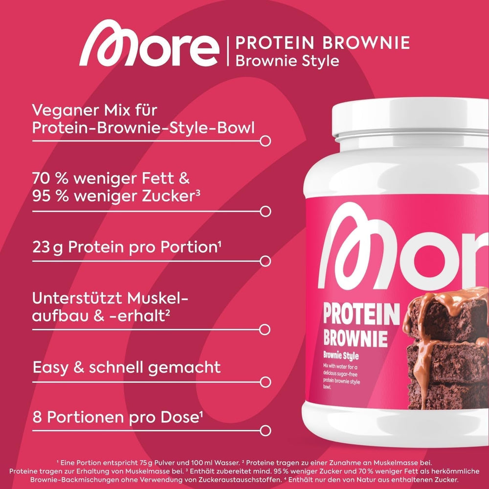 MORE Protein Brownie, 600G, Vegane Backmischung Für Brownies Mit Der Extra Portion Protein, Geprüfte Qualität - Made in Germany Mischung zum Backen und Kochen Naty Shop