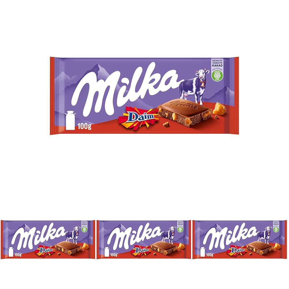 & Daim 1 x 100g I Alpenmilchschokolade I mit Karamellstückchen und Mandeln I 100 % Alpenmilchschokolade I Tafelschokolade mit Daim (4er Pack)