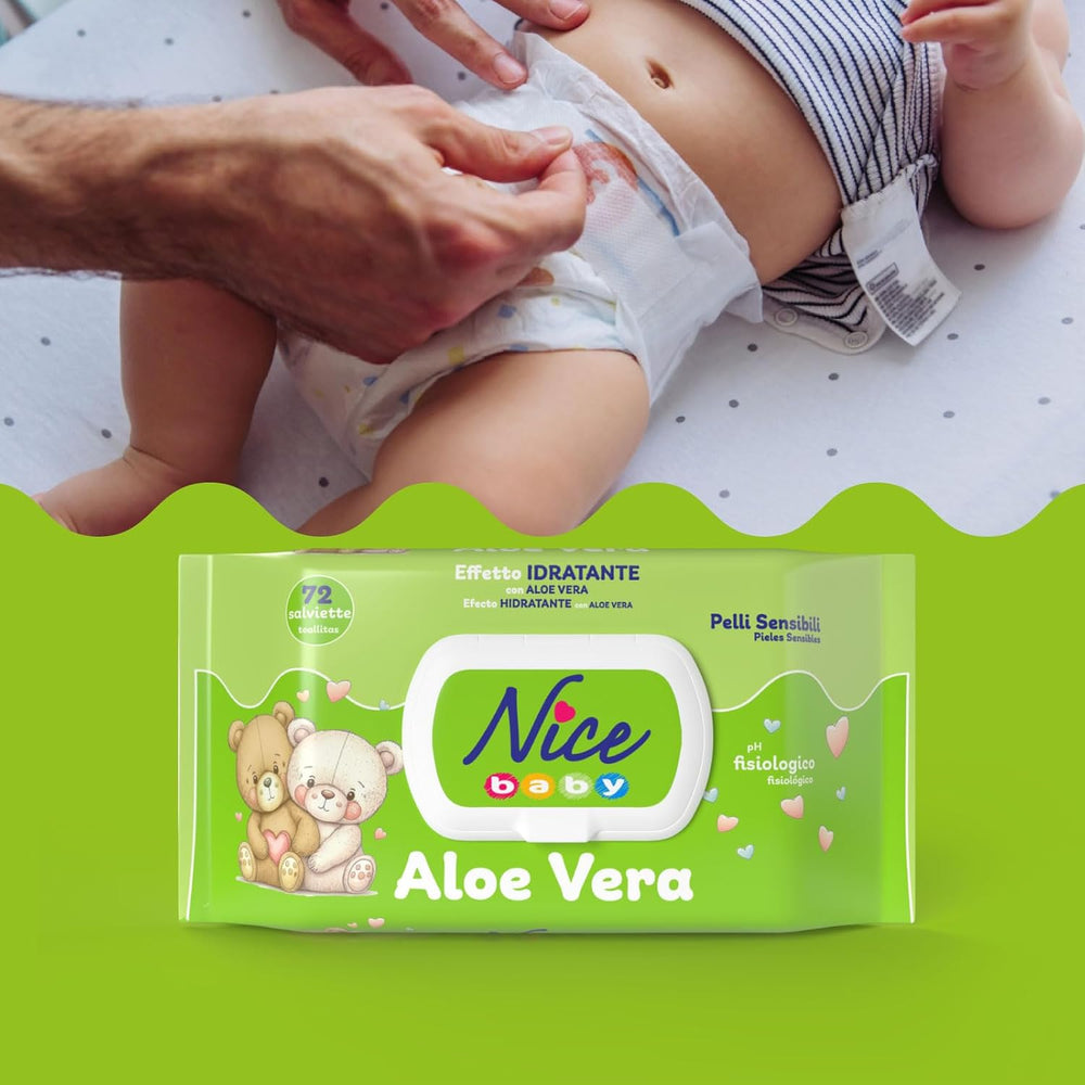 Reinigungstücher für Kinder und Babys – mit Aloe Vera und Arganöl – dermatologisch getestet – physiologischer pH-Wert – Maxiformat: Packung mit 72 Tüchern – Schön