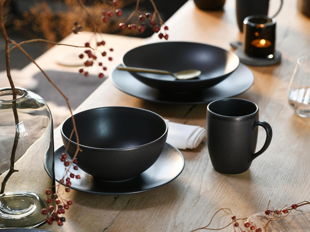 Creatable, 23146, seria SOFT TOUCH BLACK, set de veselă cu 20 de piese, serviciu combinat din gresie, potrivit pentru mașina de spălat vase și cuptorul cu microunde, fabricat în Portugalia