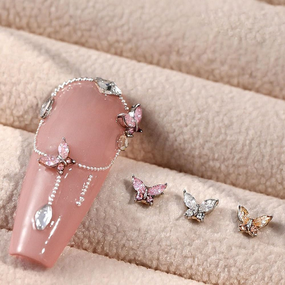 Mini fluture zirconiu unghii brelocuri Y2K alb șampanie roz stras cristal fluturi brelocuri unghii 3D fluture design unghii brelocuri fluturi unghii decorare unghii artă brelocuri accesorii unghii