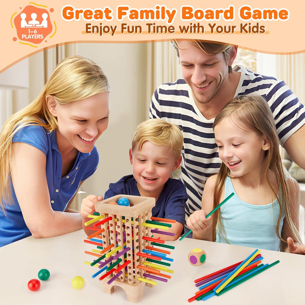 Joc de societate Montessori din lemn Japace, 42 de bețe de lemn colorate, joc de zaruri, jucărie de învățare a matematicii pentru vârste de 3, 4, 5, 6 ani, jucărie de motricitate fină și numărare, joc de familie, joc de călătorie pentru copii