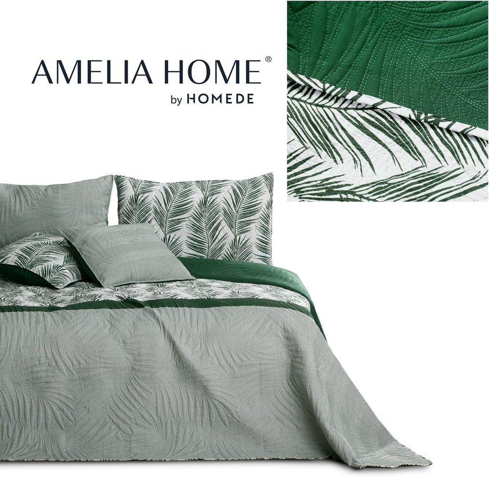 Ameliahome Tagesdecke, Tagesdecke, 170 x 210 cm, doppelseitig, pflegeleicht, Tagesdecke, Pflanzenmuster, grün, weiß, tropische Bonaire-Betten und Decken. Besuchen Sie den AmeliaHome-Store
