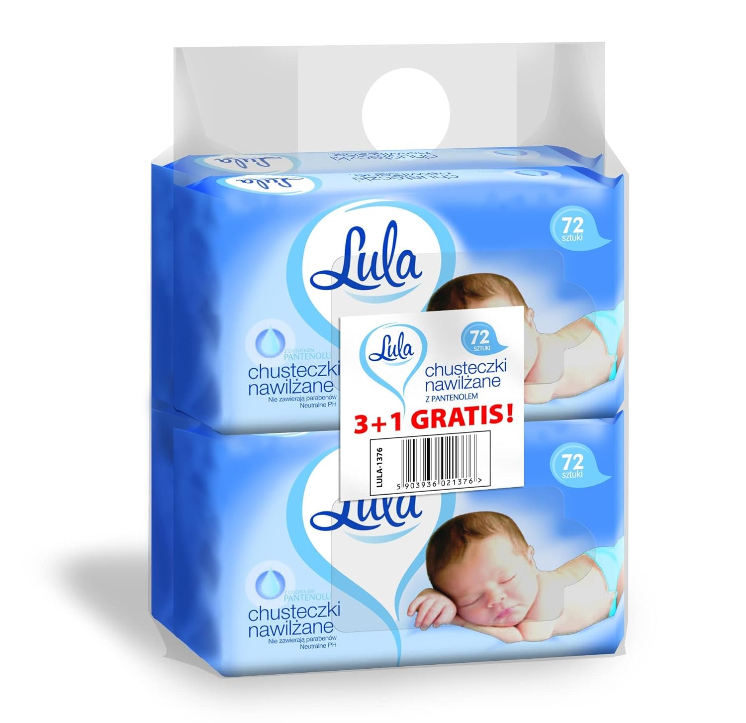 LULA Aloe Vera Baby-Feuchttücher 72 Stück 3 Stück + 1 Stück gratis