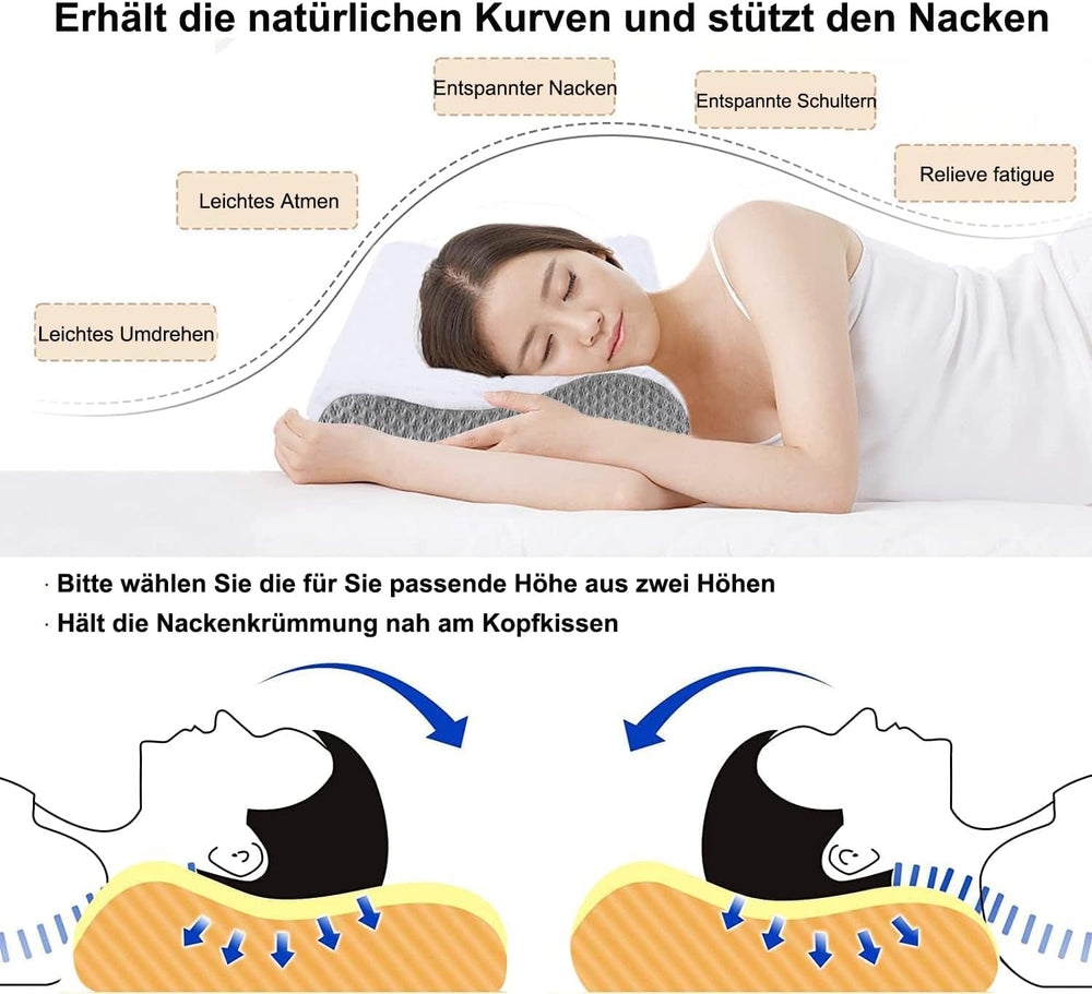 Perna de spumă de memorie Ecosafeter, pernă de sprijin pentru gât, pernă ergonomică pentru gât pentru diferite poziții de dormit cu capac detașabil Perne ortopedice cervicale Naty Shop