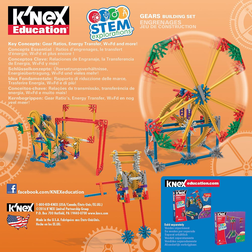 MINT-Forschung Getriebe-Baukastenset, K'NEX Bildung, Basic Fun, 79318, Lernset mit 3 Funktionenden Designs, Technik für Kinder, Konstruktionsspielzeug für Jungen und Mädchen ab 8 Jahren
