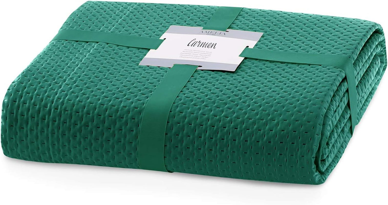 Ameliahome Tagesdecke 200 x 220 cm, dunkelgrüne Tagesdecke mit zwei geprägten Seiten, mattes Satin, Carmen-Betten und Decken. Besuchen Sie den AmeliaHome-Store