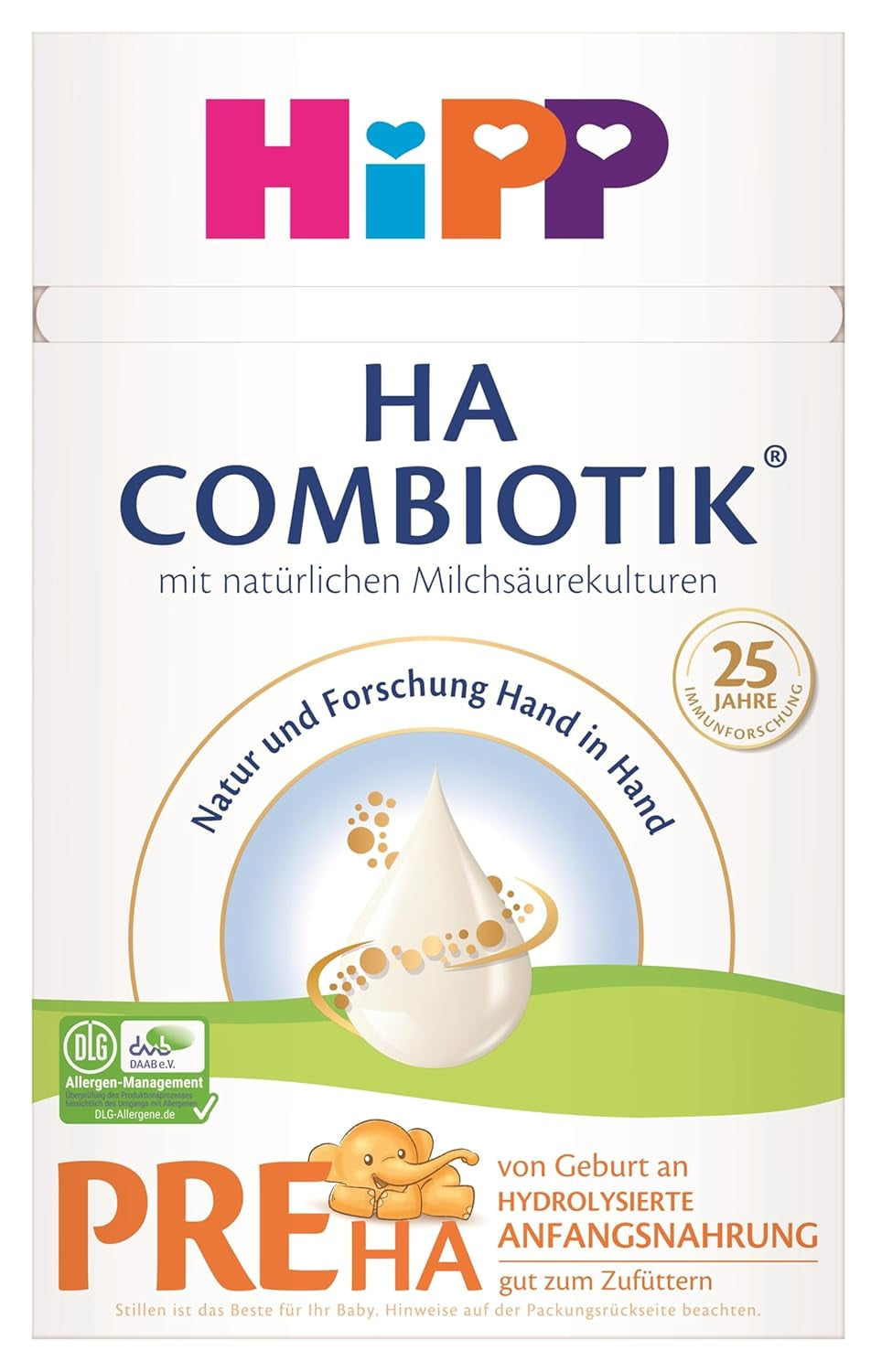 HiPP PRE HA Combiotik (4 x 600 g), hydrolysierte Milchpulverformel für Säuglinge ab der Geburt, mit natürlichen Milchsäurekulturen, für empfindliche Immunsysteme
